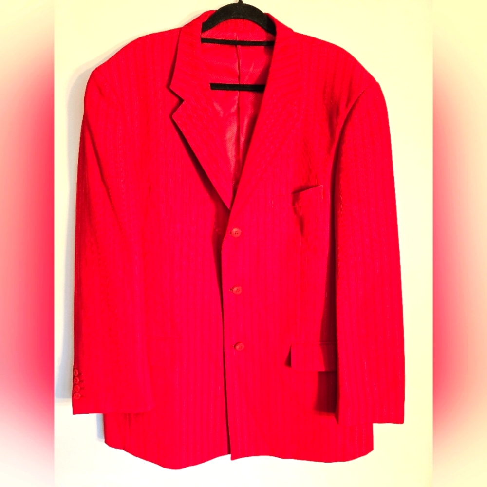 IL CANTO ITALIAN DESIGNER RED PINSTRIPED MEN'S BLAZER VINTAGE BACK DETAIL SZ.44R